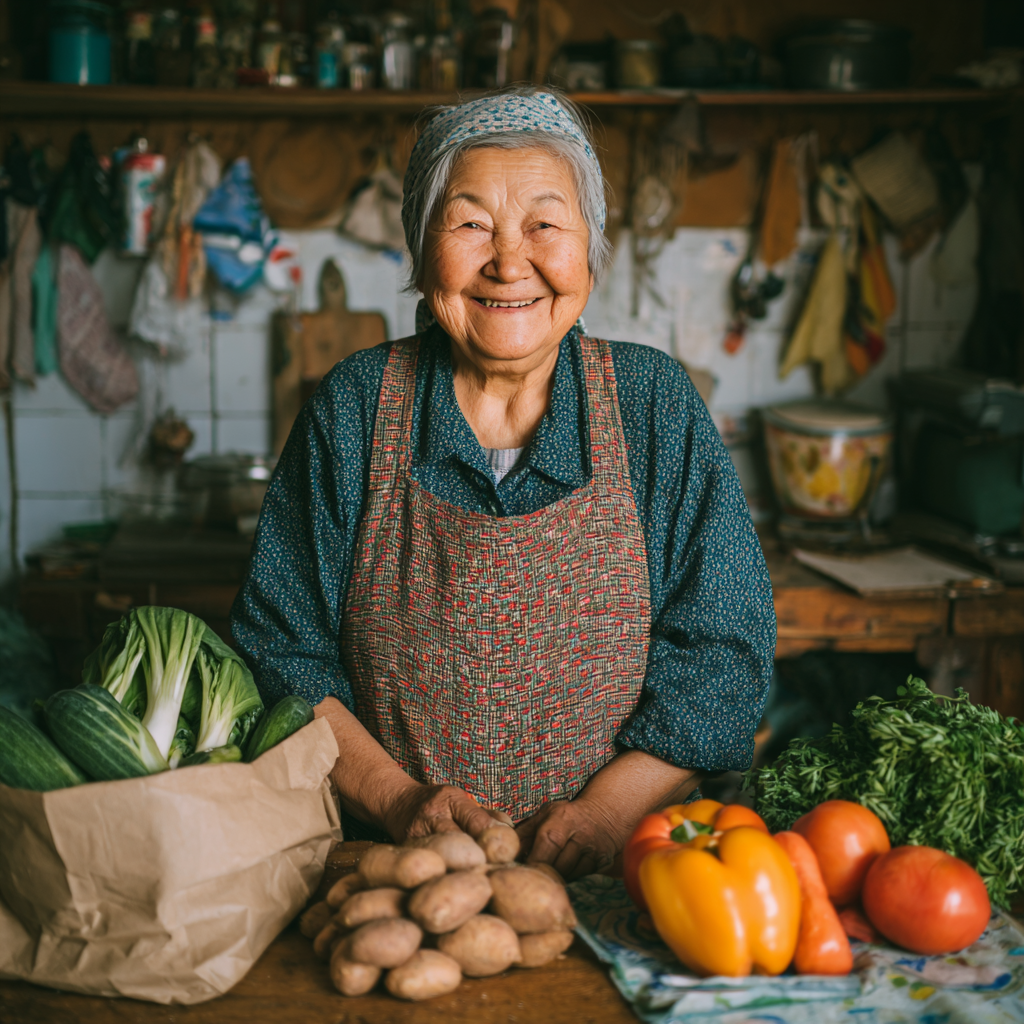 Улыбающийся пожилой европейский мужчина в лабораторном халате изучает растительные образцы под микроскопом в современной исследовательской лаборатории