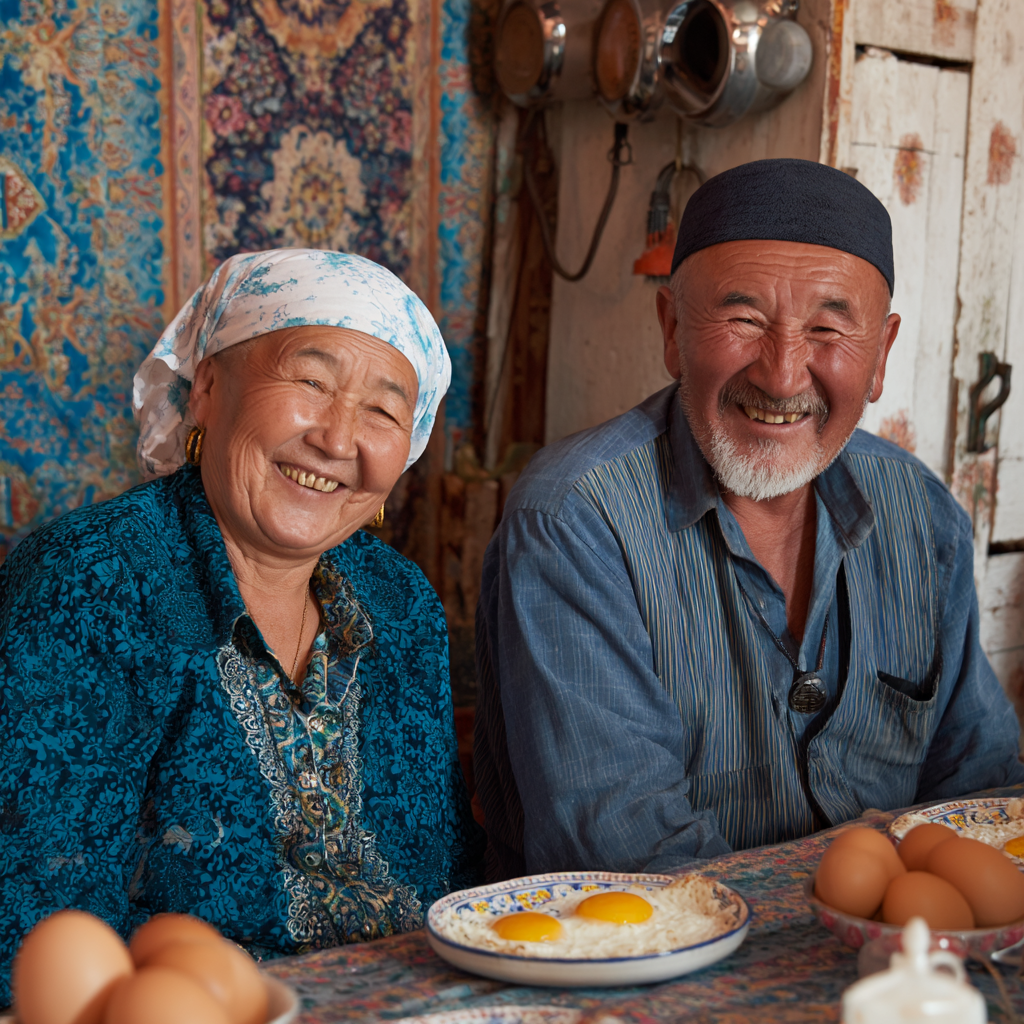 Счастливая пожилая европейская пара занимается йогой на природе после здорового растительного завтрака, демонстрируя активный и здоровый образ жизни